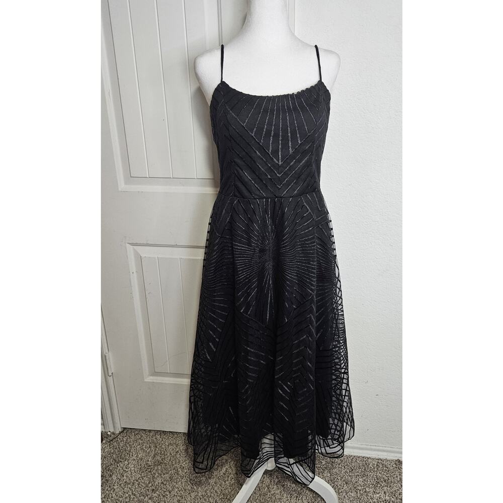Women's Embroidered Mesh Midi Dress Medium Black